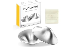 DUDUMOM The Original Silver Nursing Cups - 999 Silver Nipple Cover for Breastfeeding Sore Nipple Relief, Nipple Shields for Breastfeeding Essential, Metal Nipple Guards for Breastfeeding Newborn (Regular)