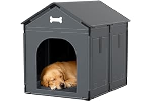 LITAIL Extra Large Dog House Indoor with Plush Cushion, Dog Kennel for Inside with Sturdy Frame, Waterproof Pet House Suitable for Medium Large Dogs, 34x27x34in, Gray