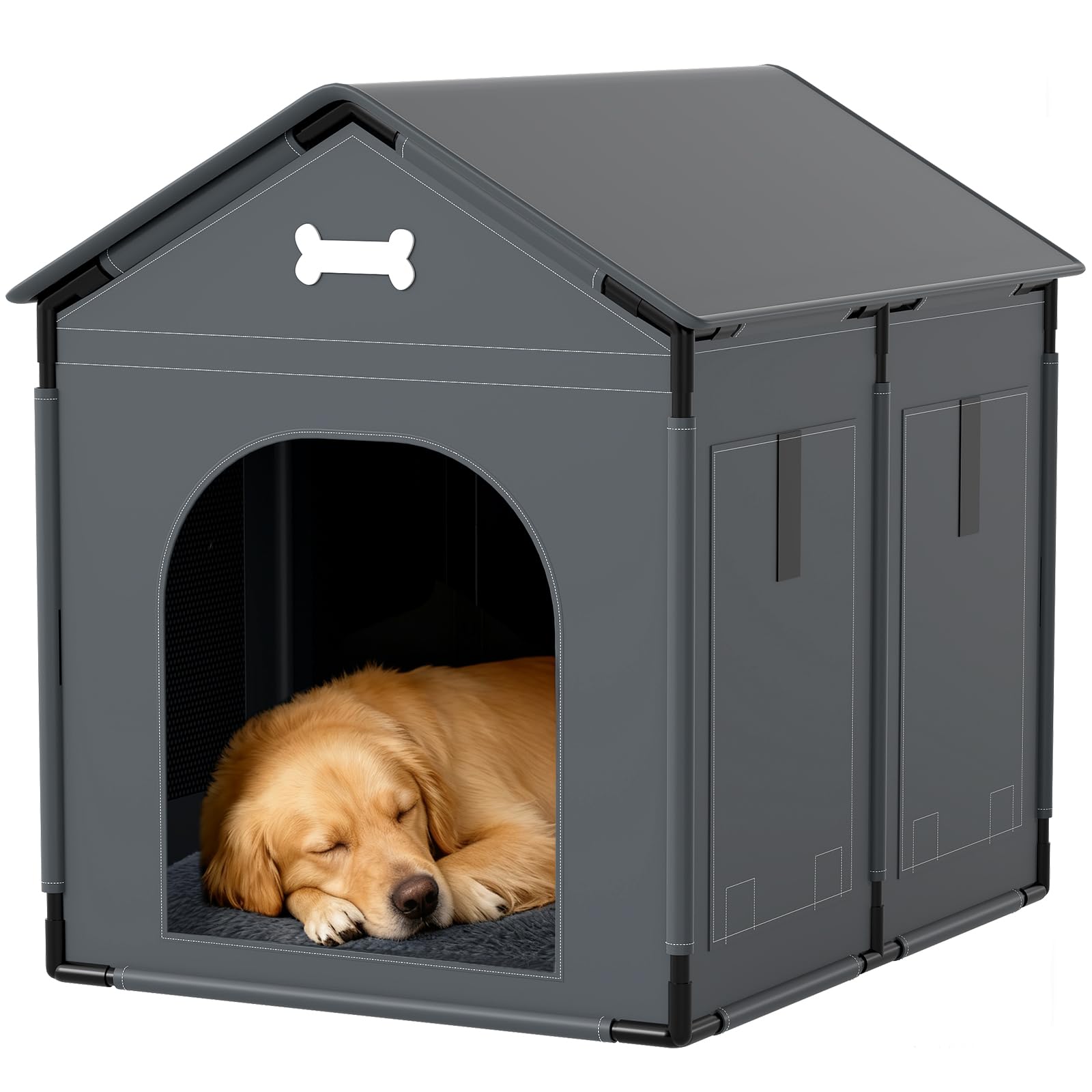 Photo 1 of Extra Large Dog House Indoor with Plush Cushion, Dog Kennel for Inside with Sturdy Frame, Waterproof Pet House Suitable for Medium Large Dogs, 34x27x34in, Gray