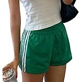 UAURORAO Women Striped Athletic Shorts Elastic Waist Side Stripe Casual Shorts Loose Patchwork Workout Sweat Shorts