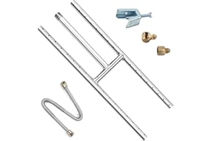 AOREWTGGH Gas Fireplace H-Burner, Stainless Steel Non-Whistle Flexible Flex Gas Line with Brass Fittings, 18" x 6" Fire Pit Fireplace Burner, Indoor Outdoor Fit Propane & Natural Gas Fire