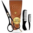 5'' Beard Scissors for Men- German Mustache Scissors with Beard & Mustache Comb- Beard Trimming Scissors with Travel Pouch- Mustache Grooming kit for men Facial Hair Styling-Mustache Trimmer.