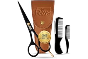 RRAYS 5'' Beard Scissors for Men- German Mustache Scissors with Beard & Mustache Comb- Beard Trimming Scissors with Travel Pouch- Mustache Grooming kit for Men Facial Hair Styling-Mustache Trimmer.