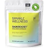 Sparkle Wellness Skin Boost Collagen Capsules (180 Pills) | 30 Days of 2500mg VERISOL Collagen Peptides & Vitamin C | Improves Skin Elasticity & Appearance of Fine Lines | Strengthens Hair & Nails