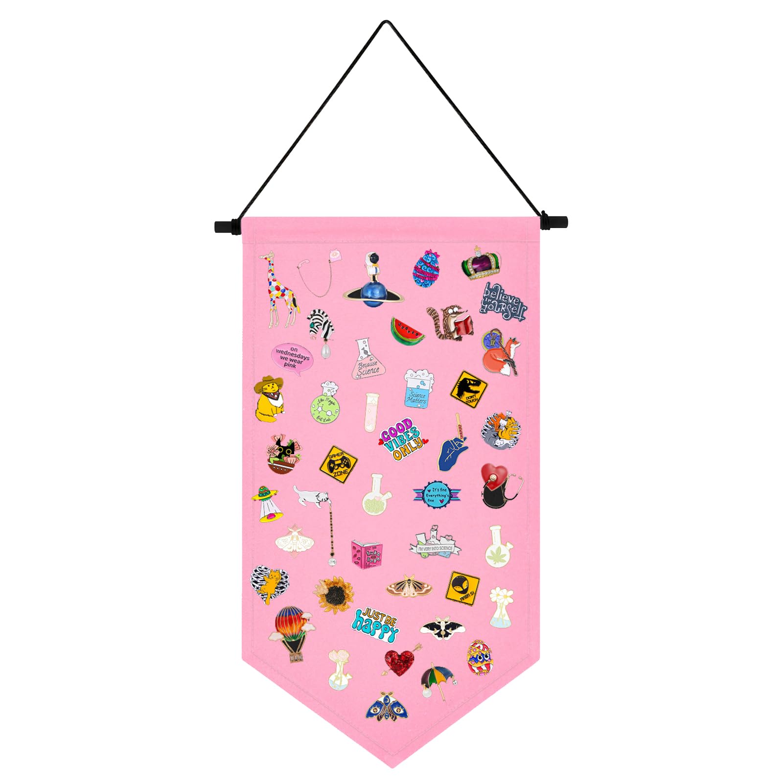 Kunyeah Wall Hanging Brooch Organizer Storage Case Colorful Canvas Pin Board Stand Enamel Pin Badge Hanging Holder Display Banner Earrings Collection Holder - Pins No Included (Pink)