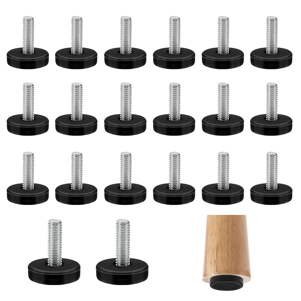 DECARETA 20 PCS Furniture Feet with Drive-In Nuts, Height Adjusting Screws Metal Threaded Pole Leveling Feet Round Base Foot for Chair Table Cupboard Furniture Legs (22 * 18mm)
