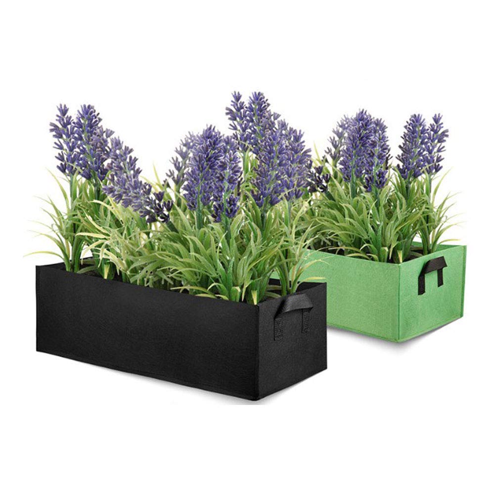 2Pcs Rectangular Garden Grow Bags With Handles, Thickened Fabric Square Planting Planter Pot Containers For Outdoor Indoor Flowers Vegetables Tomatoes Potatoes (Black + Green, 40*30*20cm)