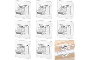 ASWEWAMT 8 Pcs Adhesive Curtain Rod Holder Hooks Self-Adhesive Curtain Rod Bracket No Drill Curtain Hangers Nail Free Adjustable Curtain Rod Holder Curtain Pole Wall Brackets for Home Bathroom Kitchen