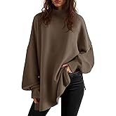Saodimallsu Womens Turtleneck Oversized Sweaters Puff Sleeve Side Slit Casual Knit Tunic Pullover Tops