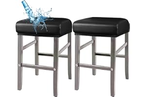 ANWUCHEN Stool Covers Rectangle,2 Pack Stretch Waterproof PU Rectangle Bar Stool Covers Elastic Vanity Stool Cover Removable Counter Stool Covers with Elastic Bands Black
