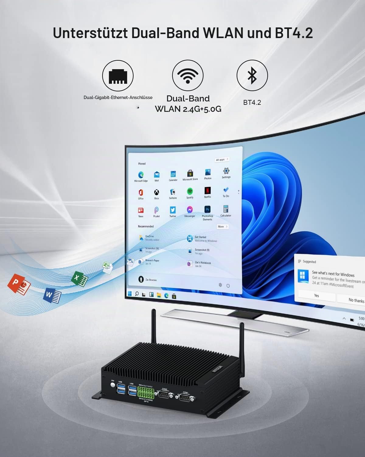 WEIDIAN Lüfterloser Mini PC, Industrie PC Core i7-10510U, Industrial Fanless Computer, 2HD+DP Triple Display, 2RS232 COM, 2RJ45 LAN, 6USB, GPIO, WiFi, BT, Win11/Linux/Ubuntu(16GB RAM 512GB SSD) 6