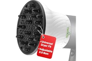 Herbishh Universal Hair Dryer Diffuser - Adjustable 3.5-8 cm, Rotary Clip for Curly & Wavy Hair, Even Heat, Reduces Frizz & Adds Volume, Heat-Resistant Air Hood for Effortless Curl Definition (White)