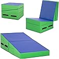 FDW Gymnastics Mat Incline Indoor/Outdoor Tumbling Mats yoga mat for Home Gym Folding Exercise Mat with Non-Slip Surface & Handles Cheese Wedge Mat