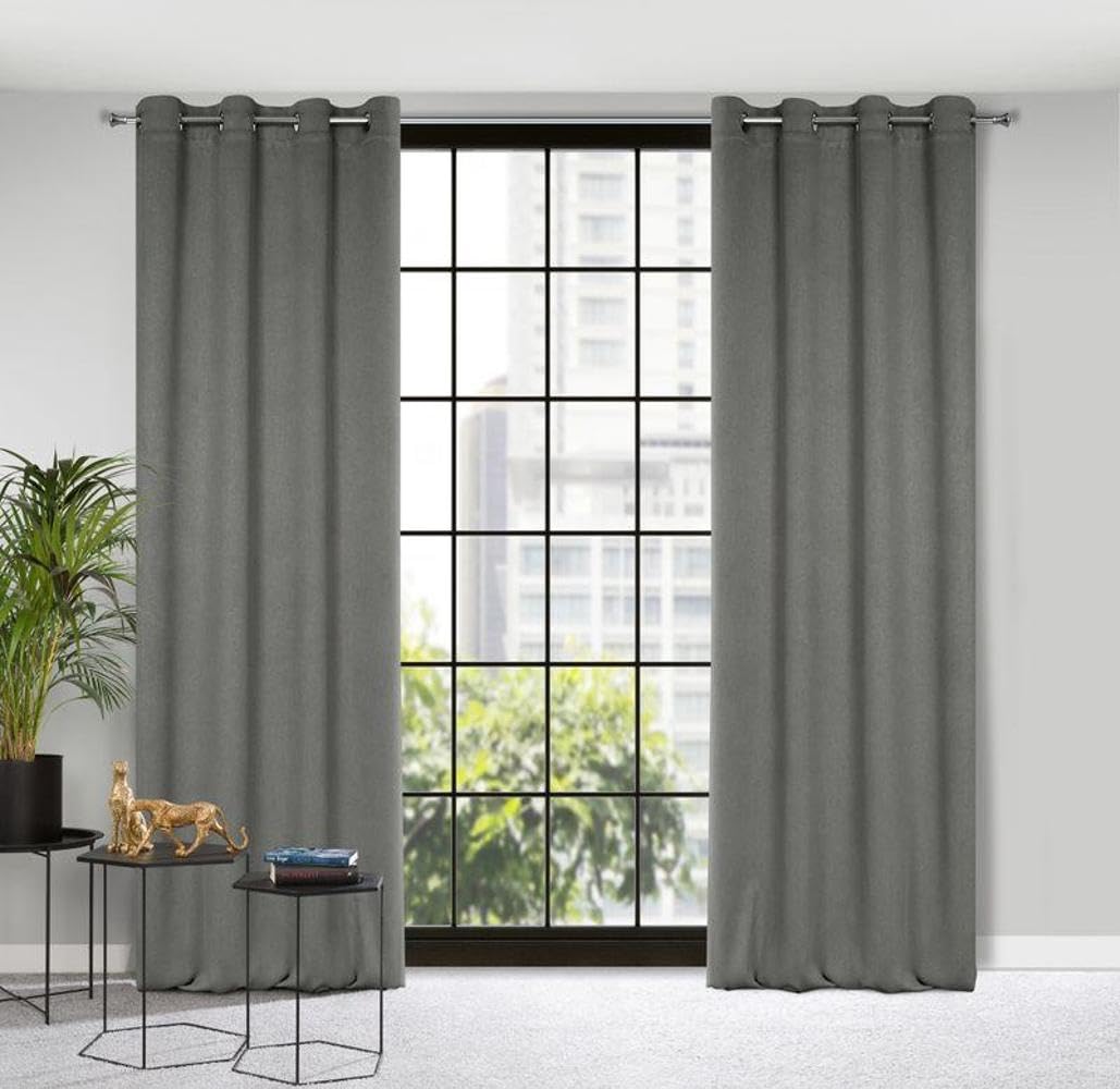 Eurofirany CARLO Extra Long Blackout Curtain with Eyelets - 1 Unit, Heavy 340g/m², Thermal Insulating Curtain, Opaque, Room Darkening, Bedroom, Living Room, W53'' x L98'', Dark Grey