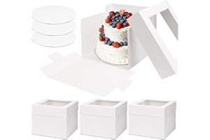 Moretoes 3 Pack Cake Boxes 10 Inch, Tall Bakery Containers with Boards, White Cake Carrier Disposable Cake Boxes with Lid for Birthday, Party, Halloween, Cupcake Cookie Pie Pastry (10x10x8 Inches)