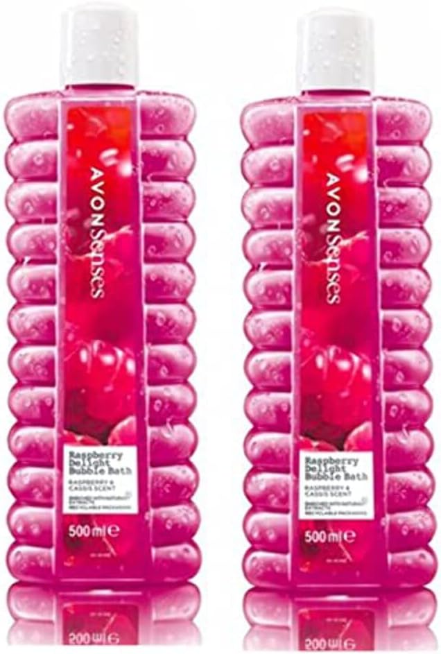 Avon Senses Raspberry Delight Bubble Bath 500ml Pack of 2 Fruity Natural