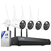 REOLINK 4K Security Camera System, 4pcs Outdoor 4K/8MP Plug-in WiFi 6 Cameras, Full Metal Material, Color Night Vision, Person/Vehicle/Animal Detection, 16CH WiFi NVR with 2TB HDD, RLK12-800WB4