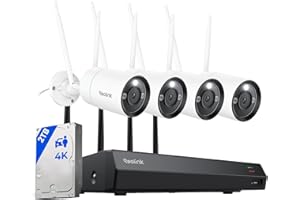 REOLINK 4K Security Camera System, 4pcs Outdoor 4K/8MP Plug-in WiFi 6 Cameras, Full Metal Material, Color Night Vision, Person/Vehicle/Animal Detection, 16CH WiFi NVR with 2TB HDD, RLK12-800WB4