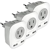 [3-Pack] European Plug Adapter, VINTAR International Power Adaptor with 2 USB Ports,2 American Outlets- 4 in 1 European Plug 