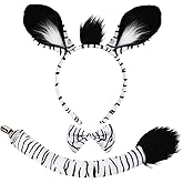 XEPST Animal Zebra Costume Set, Zebra Ears and Tail Set with Ears Headband Tail and Bowtie for Animal Costume Cosplay Birthday Party Accessories Carnival Halloween Fancy Dress Party Supplies