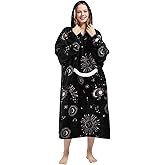 Wearable Blanket Gift for Women & Men Sherpa Flannel Blanket Hoodie Long Warm and Cozy Blanket with Giant Pocket,Sun and moon