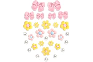 30Pcs Resin Shoe Charms for Girls Set, Cute Pink Bow Flower Accessories for Clog Sandals, Pearl Decoration for Women, DIY Par