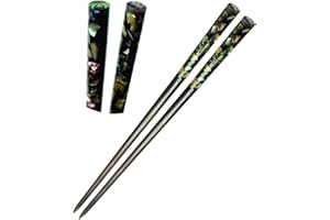 HANDICRAFTVIET Wooden Hair chopsticks, The Head of Top Inlay with Mother of Pearl by Hand, Unique Decorative Wooden Hair Sticks, Vintage Hair Chopsticks for Women, Natural Color Black and Gray (Style 3)