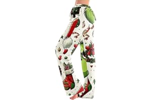 DPKLAD Christmas Pajama Pants Women Funny Print Elastic Waist Loose Fit Wide Leg Lounge Pants Drawstring Soft Pj Bottoms