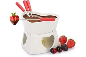BSTKEY White Ceramic Butter Warmer Set, Heart Shaped Fondue Pot Melting Pot Set, Melt Hot Pot Bowl Set for Cheese Chocolate Butter Caramel, with 4 Forks