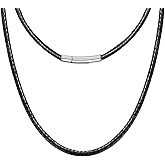 PIYIZ Leather Necklace Cord with Stainless Steel Clasp, Black/Brown Color Waterproof Wax Rope Chain 2mm 3mm Wide Braided Cord String Necklaces for Men Women 16"-30"