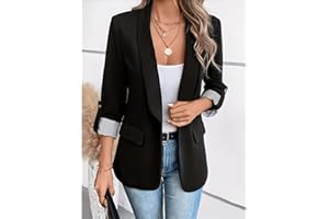 Womens Casual Blazers, Open Front 3/4 Long Sleeve Work Office Suit Jackets Blazer
