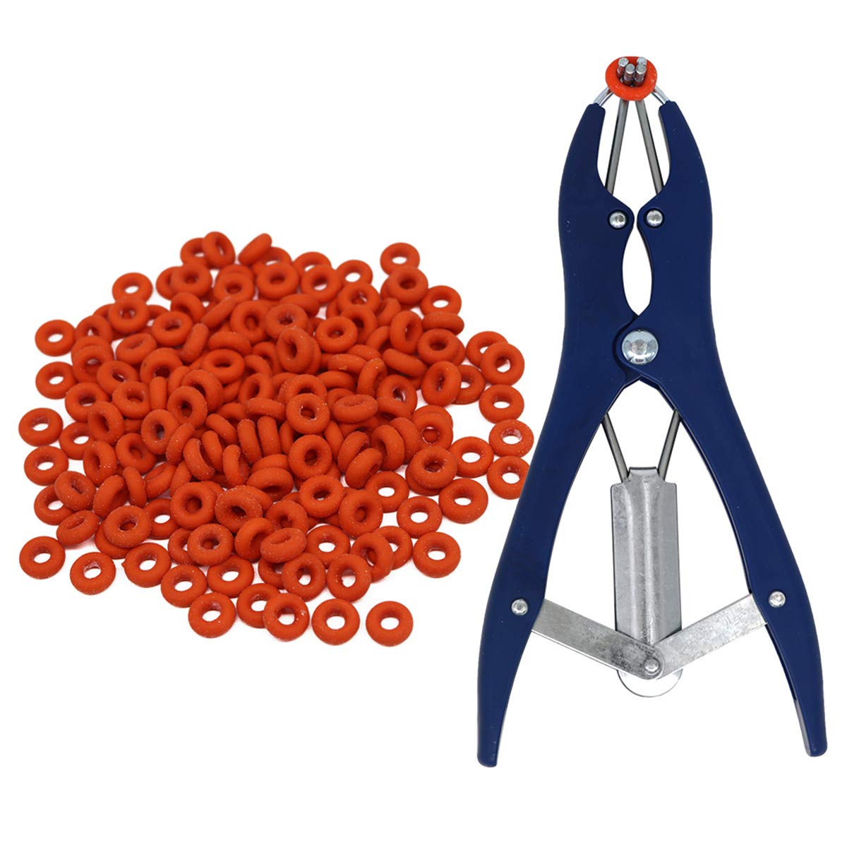Generies Animal Elastrator Castration Pliers with 100 Rubber Rings Metal Collet