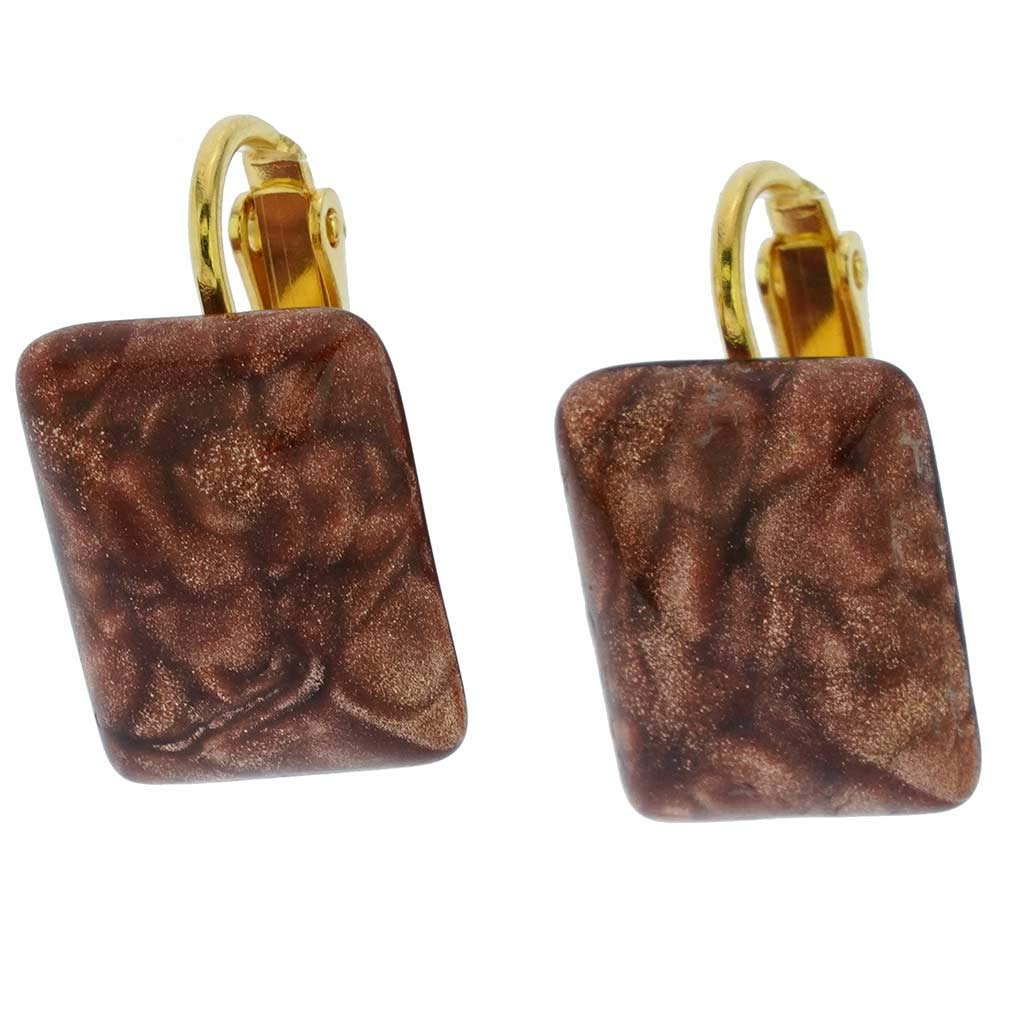 Glass Of Venice Murano Glass Sparkles Rectangular Cabochon Clip Earrings - Topaz