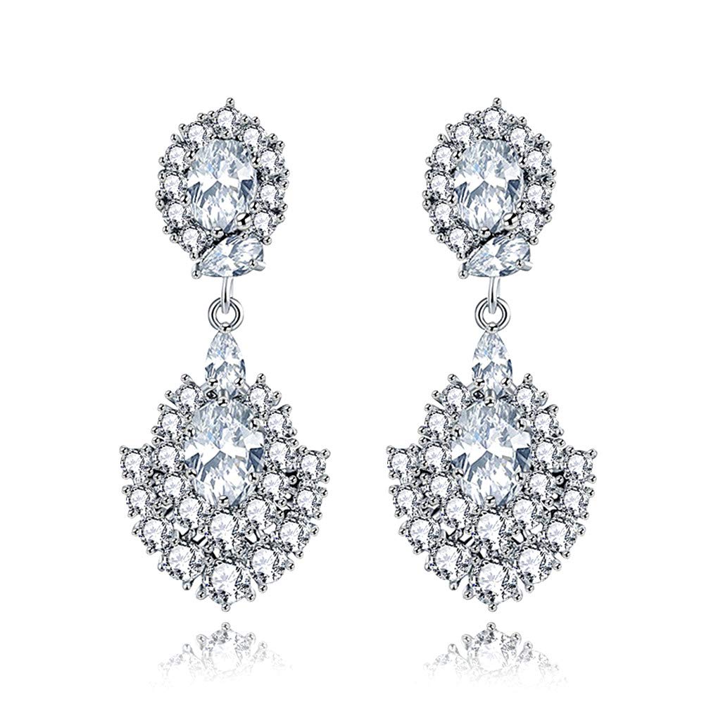 Uloveido Women 8 Shape Crystal Earrings Dangle Infinity Rhinestone Chandelier Simulated Diamond Bridal Earring for Wedding Y488-White