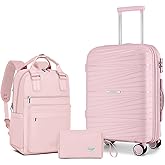 LARVENDER Luggage Sets 3 Piece, Expandable Carry On Luggage 22x14x9 Airline Approved, 20 Inch Hardshell & Lightweight PP Carry On Suitcase for Women with Spinner Wheels TSA Lock, Light Pink