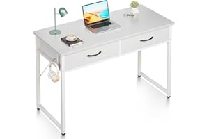 ODK 40 Inch Small Desk with Fabric Drawers- for Bedroom, White Vanity Desk with Storage, Home Office Computer Desk for Small Spaces, Modern Work Writing Study Table, White