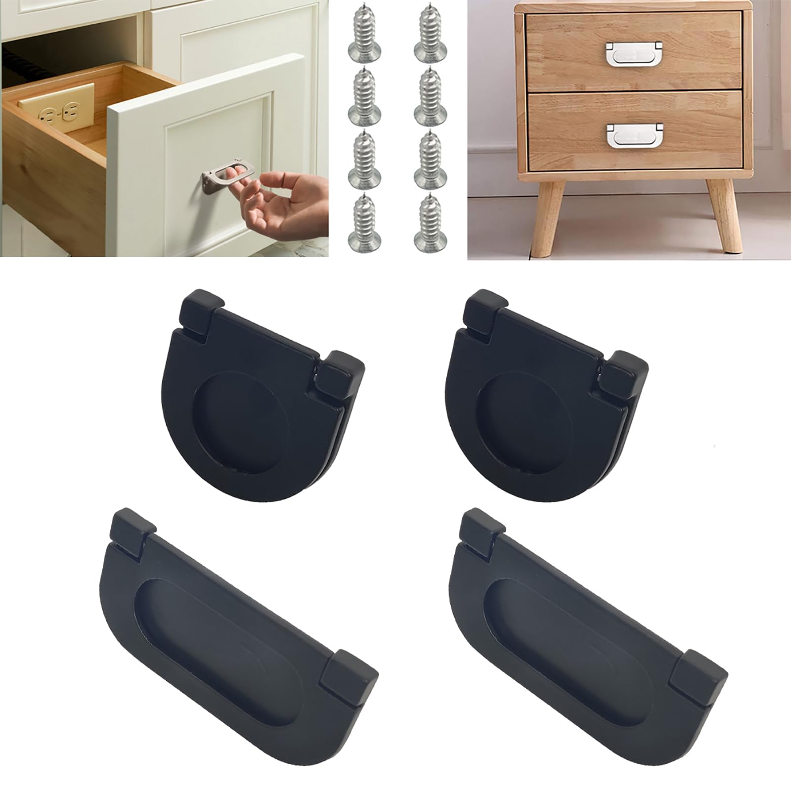 CTRICALVER 4 Pcs 35mm and 75mm Invisible Handles, knobs Kitchen Cabinet Cupboard Drawer Door Handles, Pull Handle with Screws, Horizontal Kitchen Cabinet Hardware Drawer Handle (Black)