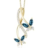 Gem Stone King 18K Yellow Gold Plated Silver Marquise London Blue Topaz Butterfly Pendant Necklace For Women (1.49 Cttw, Gemstone Birthstone, with 18 Inch Chain)