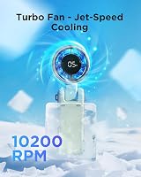 EasyAcc Portable Handheld Turbo Fan 13550RPM 4000mAh USB-C 5 Speeds White Green view 3