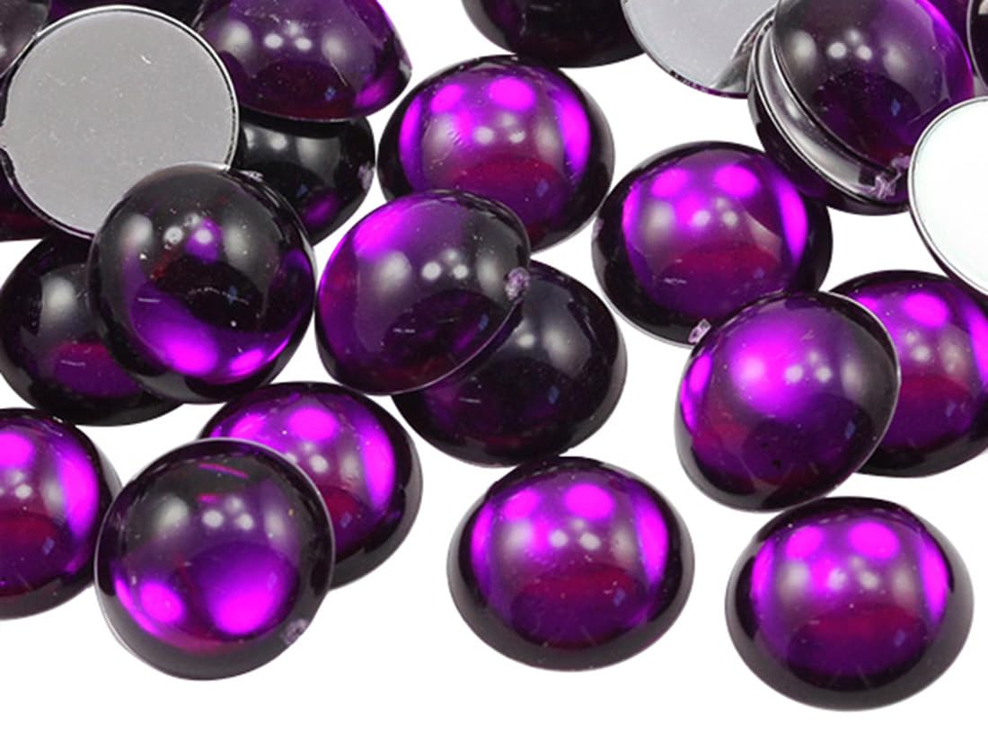 25mm Purple Amethyst H105 Round Flat Back Acrylic Cabochons 1 Inch Plastic Gems for Crafts Costume Embelishments Card Making Jewels Jewelry Making Cosplay Jewels - 12 Pieces