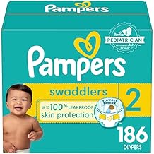 Pampers Swaddlers Diapers, Size 2 (10-22 lbs), 186 Count, Absorbent, Keeps Baby Dry and Comfortable, Skin Safe Disposable Bab