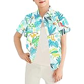 tagyum Boys Hawaiian Shirt Short Sleeve Boys Button Down Shirt Beach Casual Summer Print Top T-Shirt for Kids 5-14 Years