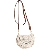 Framendino, Beige Cross Body Cotton Woven Purse Crochet Shoulder Bag Summer Beach Clutches Bags for Women