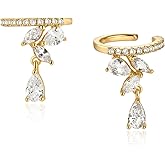 Bemoly Ear Cuff Earrings for Women 14K Gold Plated Cubic Zirconia Dangle Huggie Ear Cuffs Non Piercing | Clip On Cartilage