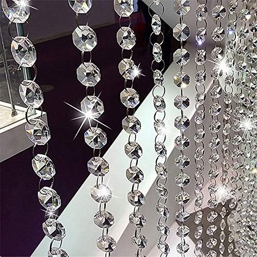 2 pcs Crystal Beads Curtain Hanging Door Curtain Acrylic Beads Garland Chain String Curtain Panel for Room Wedding Decor (White)