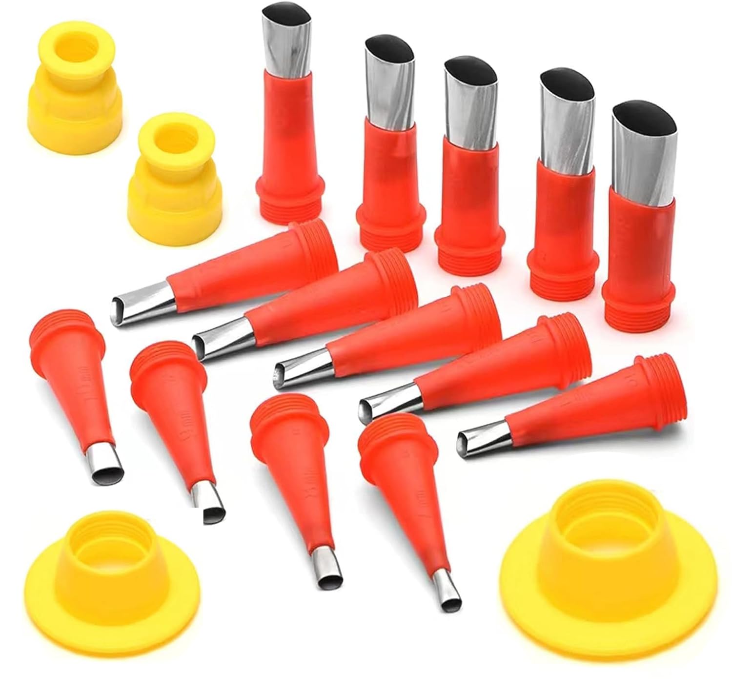 ANZHUO Professional Caulking Gun Nozzle Set, Red and Yellow, Plastic and Metal, Reusable Tips for Sealant Application, Door and Window Installation etc. (16-Pack)