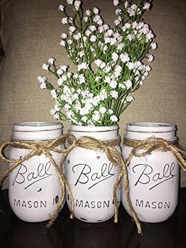 Distressed Pewter Grey Chalk Painted Ball Mason Jars (Set of 3)