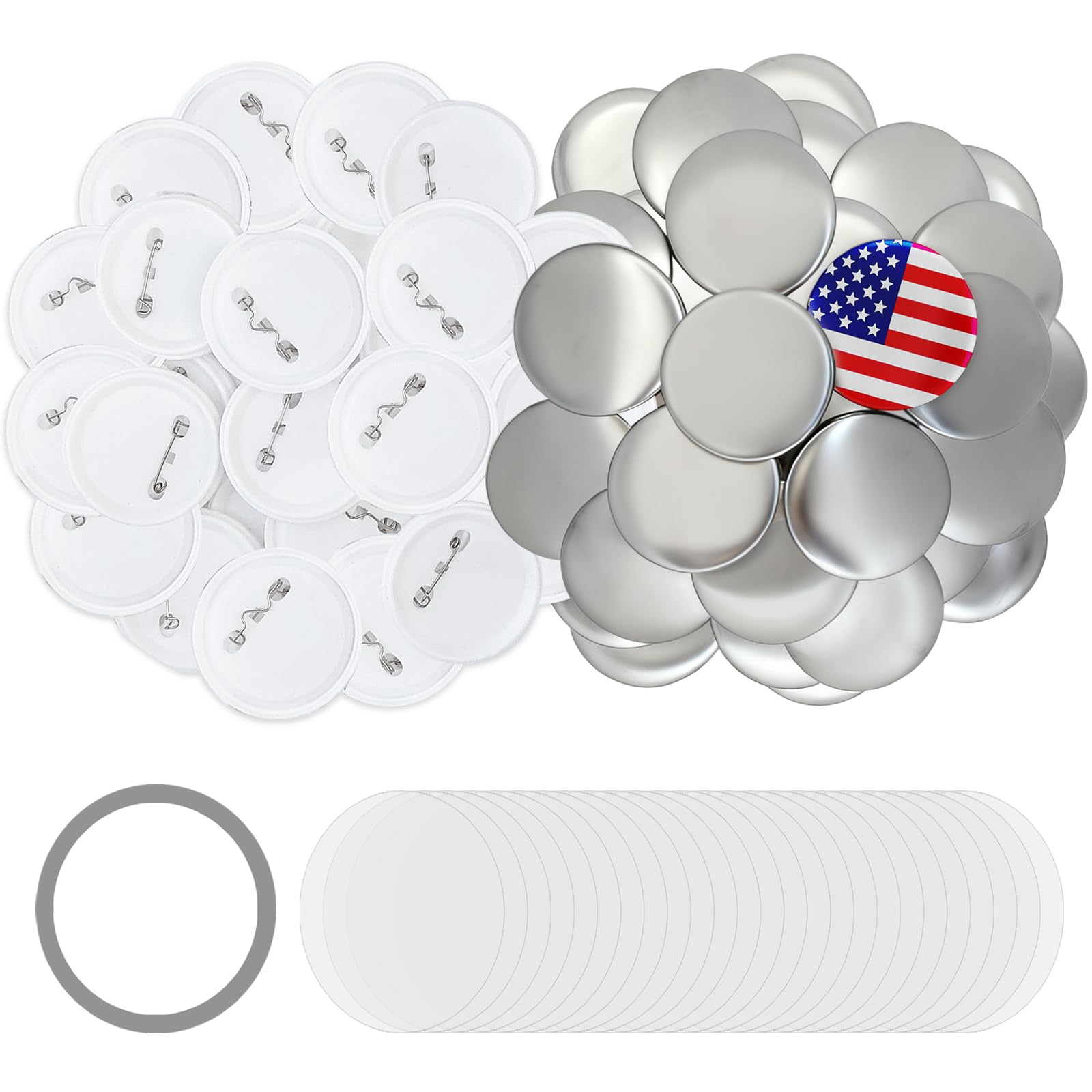 Photo 1 of 200 Sets 58mm Button Maker Supplies, 2.28 Inch Button Supplies Blank Badge Parts Includes Metal Covers, Plastic Backs& Clear Film, Compatible with Button Maker/Pin Press Machine