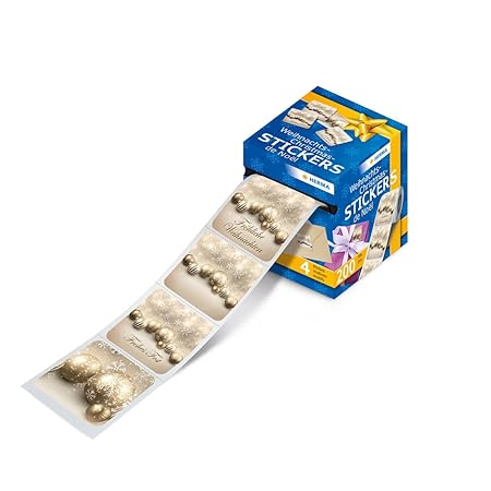 Herma 15137 Weihnachtssticker Etiketten Weihnachtskugeln 'Frohes Fest', gold, 200 Aufkleber für Weihnachten auf Rolle, Folie 