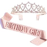 Rose Gold Birthday Sash & Tiara Kit - Glitter Birthday Party Favors
